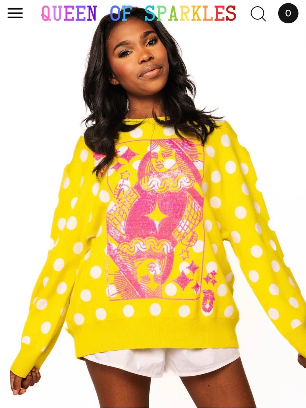 QUEEN OF SPARKLES Lime/hot pink Polka Dot Crewneck Sweater-sz L NWT. - Picture 5 of 5